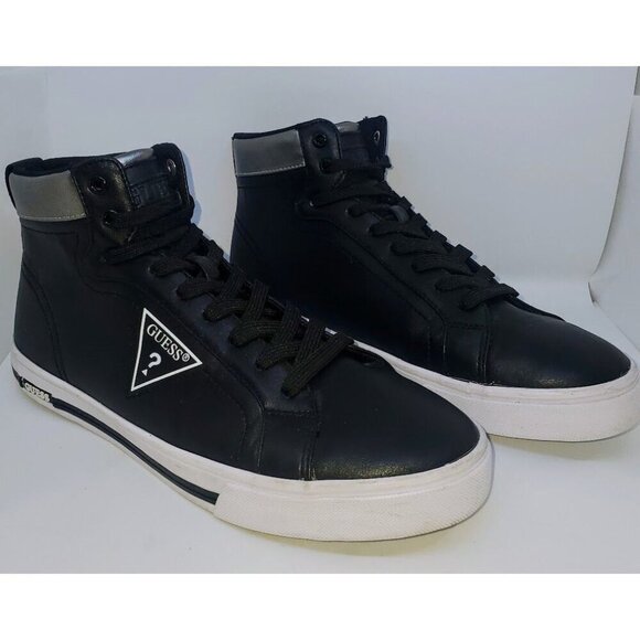 Guess Men's Black High Top Sneakers With Silver Accents Size US 8.5 EU 41.5 - Picture 1 of 7